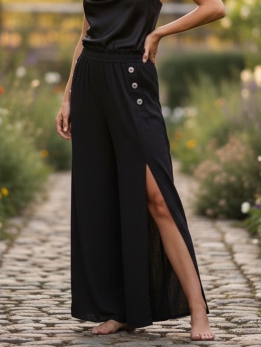 Medium Jonathon Simkhai Piped High Waisted Wide Leg Black Pants